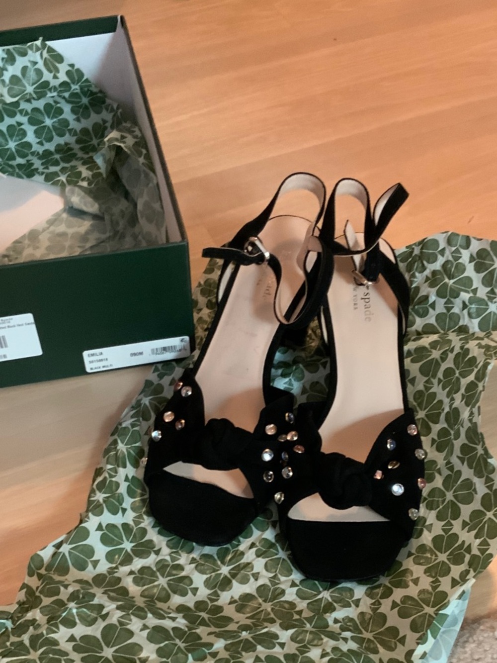 kate spade Black Rhinestone Knot Slingback Heels
